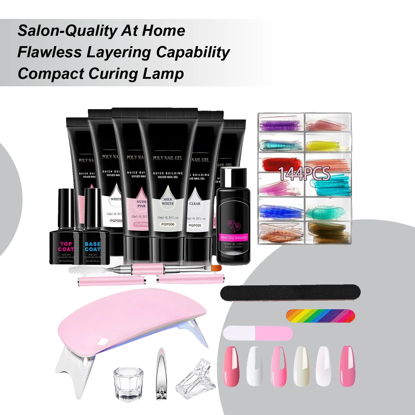 ชุดทำเล็บเจลต่อเล็บ 6 สี พร้อมโคมไฟยูวี เจลท็อปสำหรับต่อเล็บ ชุดทำเล็บครบชุด พร้อมแม่พิมพ์ต่อเล็บ