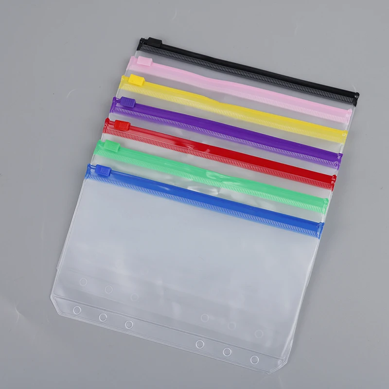 4pcs A6 6-Hole Binder Pockets Waterproof PVC Envelopes Zipper Binder Pouches Office Organizing Bag Student Storage Supplies