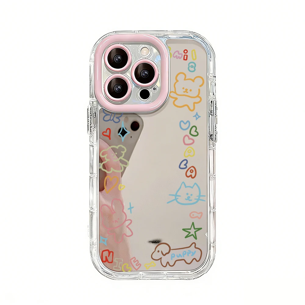 Einfache Cartoon-Graffiti-Air-Cushion-Spiegel-Handyhülle für iPhone 17 15 14 16 Pro Max 13 12 11 Pro X XR XS 7 8 Plus 17Air Cover – Detail 1
