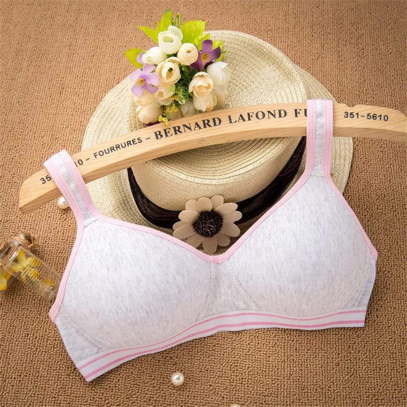 New 100% Cotton Girl Underwear Student Bra Developmental Thin Section Without Steel Ring Comfortable Bra