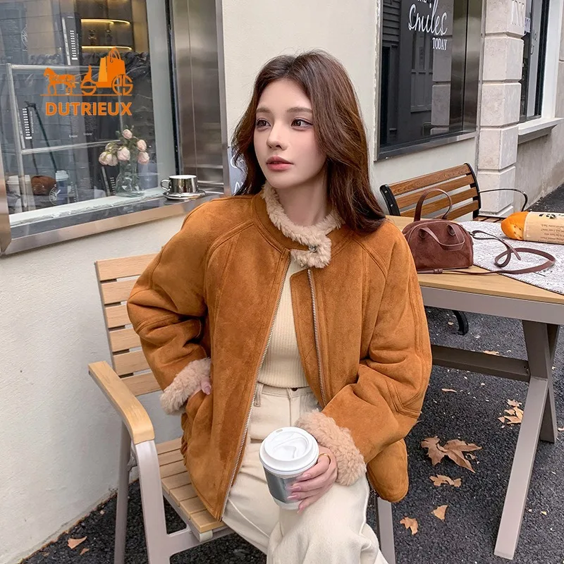 

Women's Winter Wool Fur Coat, 100% Real Wool and Suede Outer Layer, Women's Warm Thickened Wool Fur Jacket for Travel Leisure