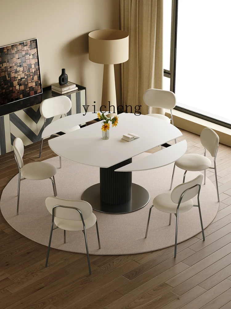 ZK  Table Household Light Luxury Stone Plate Dining Table Solid Wood Folding Square and round Dual-Use Dining Table