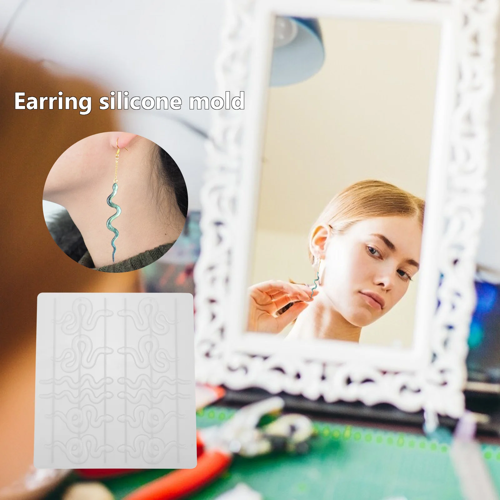 

snake shape earring mold casting mold ear mold epoxy DIY mold key chain mold