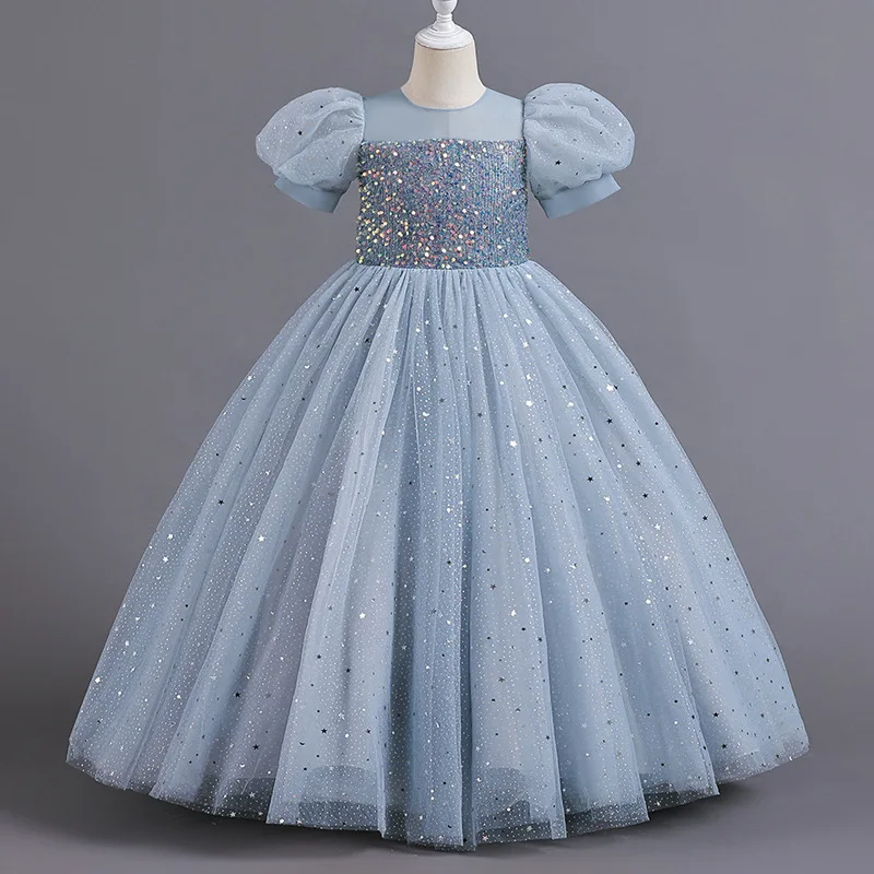 

European and American girls princess skirt high-end dress flower girl wedding dress girl piano performance evening dress