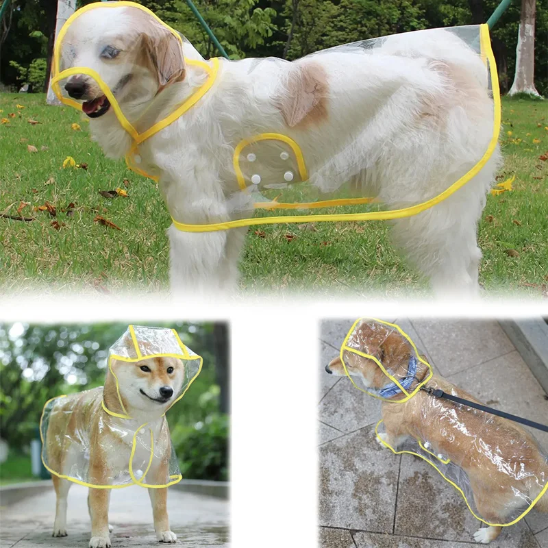 Hunde-Regenmantel, transparent, Ganzkörper-Abdeckung, weicher PVC-Hunde-Regenmantel und Hunde-Regenmantel, wasserdichte Jacke mit Kapuze, Kleidung, Hunde-Regenmantel