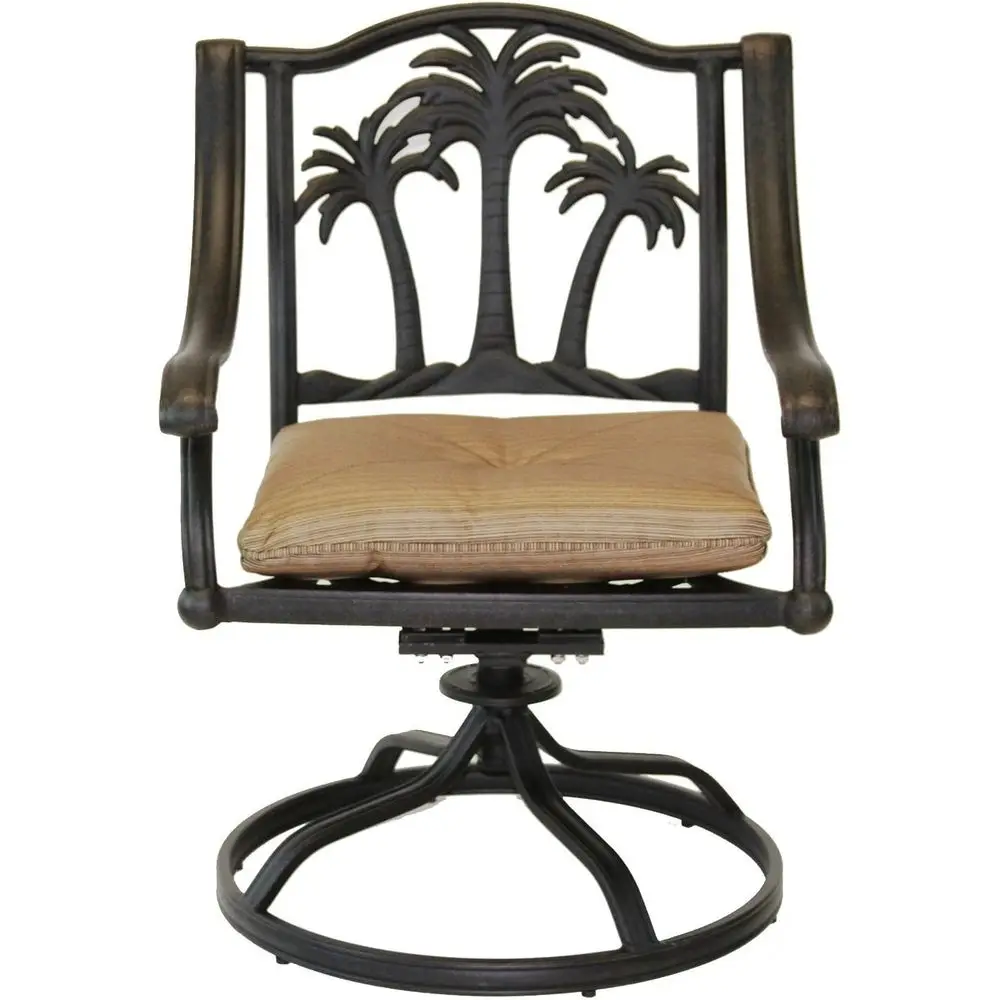 

Palm Tree Outdoor Patio 4 Swivel Rocker Dining Chairs k Bronze Cast , Walnut Cushions