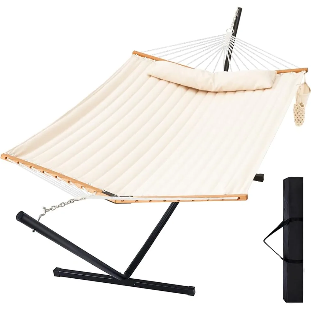 

Two Person Hammock With Stand Hanging Swing for Garden Furniture Sets 480lbs Capacity.(Off White) Macrame Large Double Hammocks