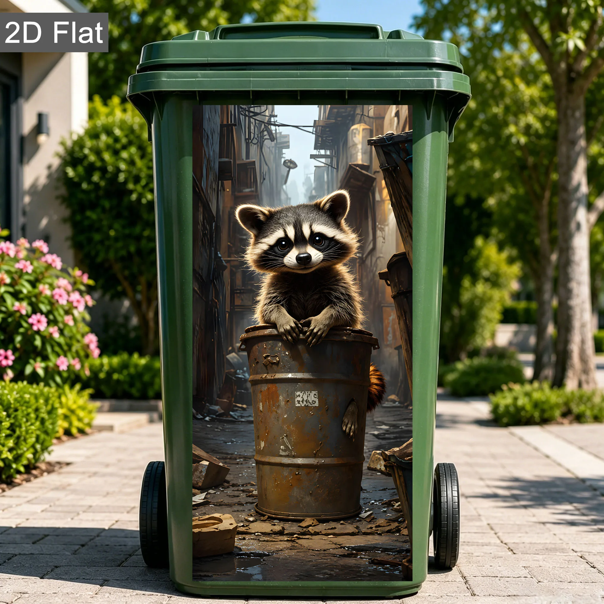 7 Stile Aufkleber mit spähenden Waschbären für Mülltonnen, lustiges 2D-Design, wasserdichter Outdoor-Aufkleber für Abfallbehälter am Straßenrand