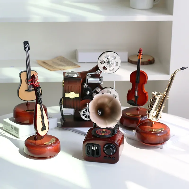 Retro Phonograph Music Box Mini Musical Box Classical Art Decor Music Box Home Crafts No Battery Desktop Decor New Years Gifts