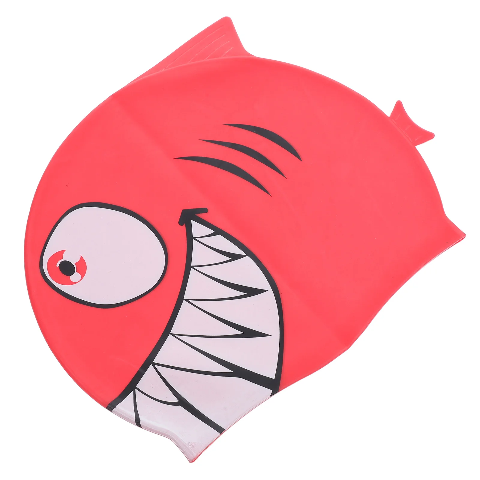 قبعة سباحة مقاومة للماء على شكل سمكة من السيليكون للأطفال، كارتون القرش الأحمر، مرنة خفيفة الوزن، مرنة لحماية الشعر، تصميم مرن
