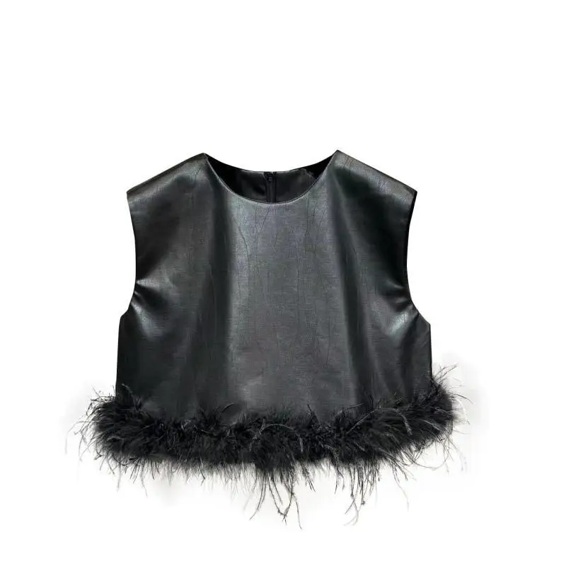 Leather set 2024 autumn/winter new woolen patchwork vest half skirt sheepskin  vintage clothes  harajuku