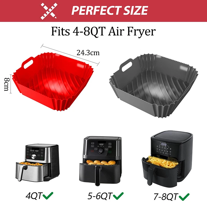 Large Air Fryer Silicone Basket Tray Pot Square Non-stick Airfryer Baking Mold Liner  Bpa Free Kitchen Cooking Accessories