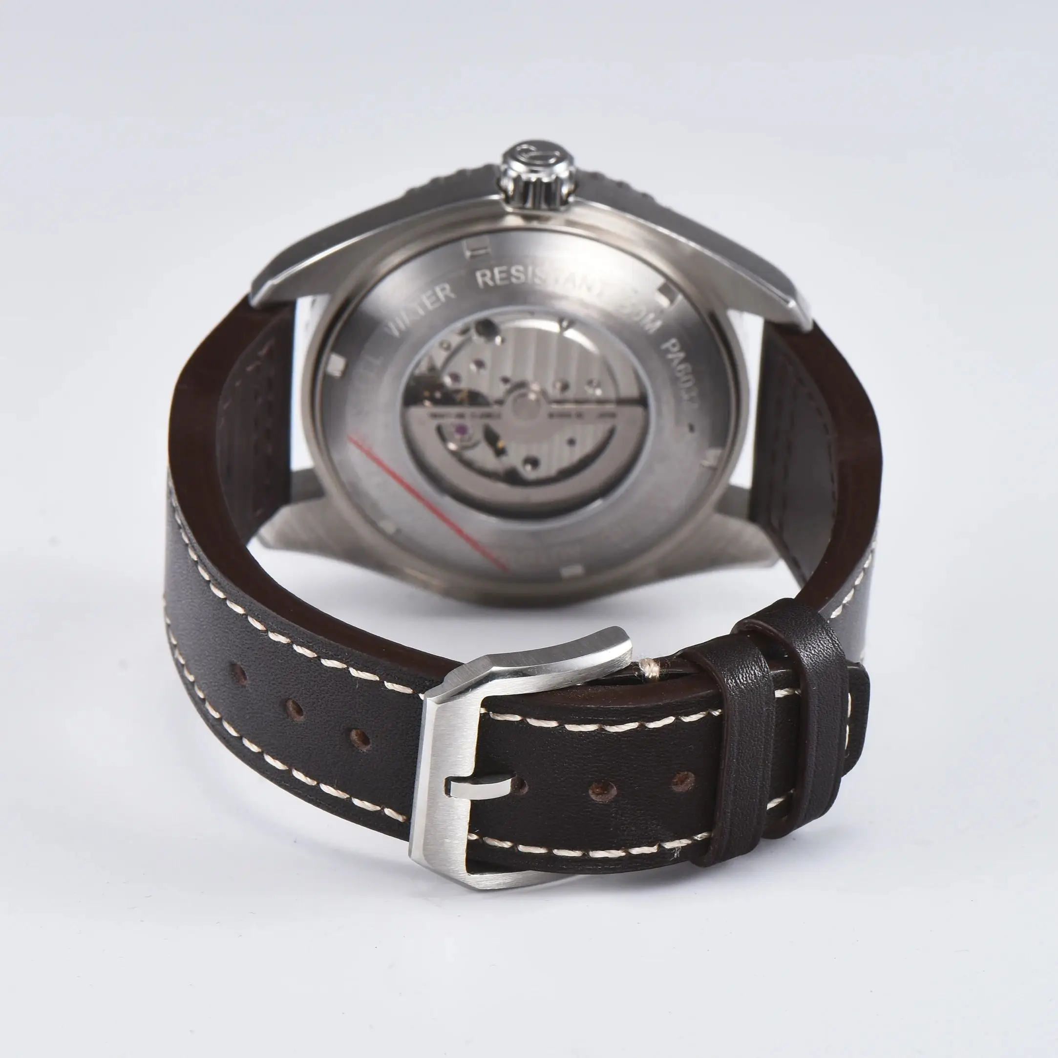 Модные мужские часы Parnis 45 мм, серебристые Стандартные Автоматические Мужские часы с сапфировым стеклом и кожаным ремешком, механические водонепроницаемые часы для мужчин