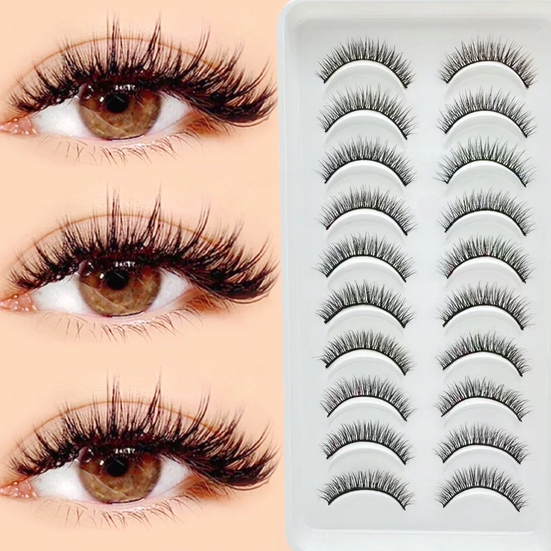 10 Paar natürliche falsche Wimpern, leicht, hautfreundlich, langlebig, handgefertigt, hochwertig