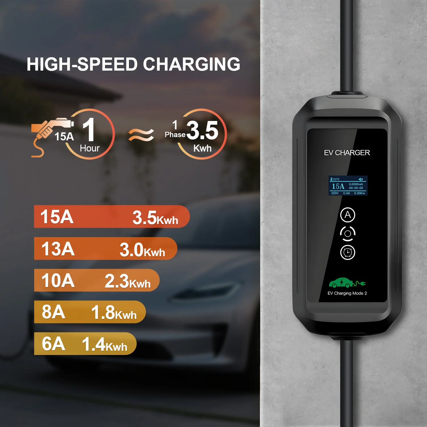 GOODCELL Type2 EV chargeur AU NZ prise-6-15A réglable IP66 EVSE Portable maison charge pour voitures électriques