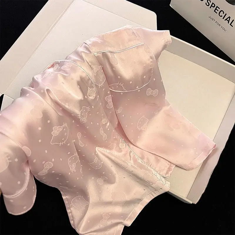 

Sanrios Cute Pajamas Hello Kittys Kawaii Three Piece Set Sweet Fashion Loose Casual Home Clothes Breathable Gift for Girlfriend