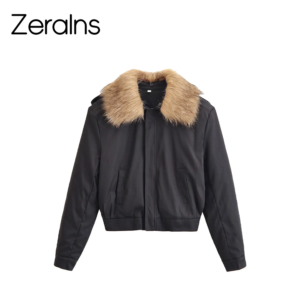

ZERAINS Элегантная и изысканная короткая куртка облегающего кроя на осень и зиму, утолщенная хлопковая куртка со съемным меховым воротником