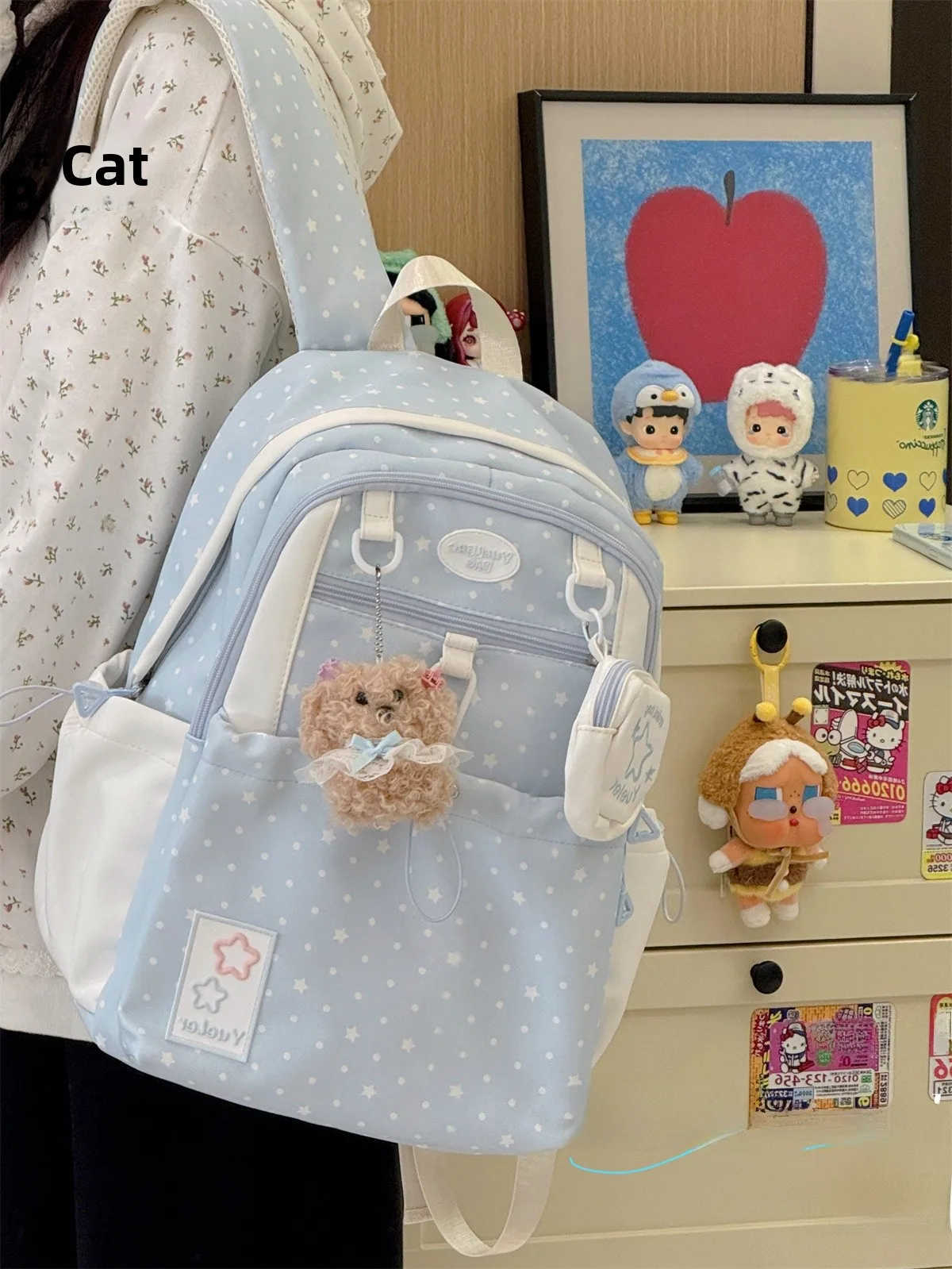 

Cute Star Polka Dot High Capaci School Bapa for Girls Junior And Senior High Students Fre Forest System Student Bag