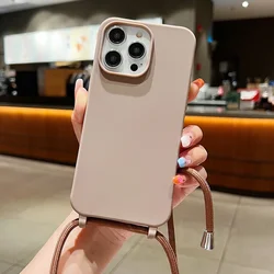 Matte Silicone Phone Case for IPhone 17 Air 13 12 Mini 16 15 14 11 Plus Pro Max Lanyard Necklace Strap Candy Color Soft Cover