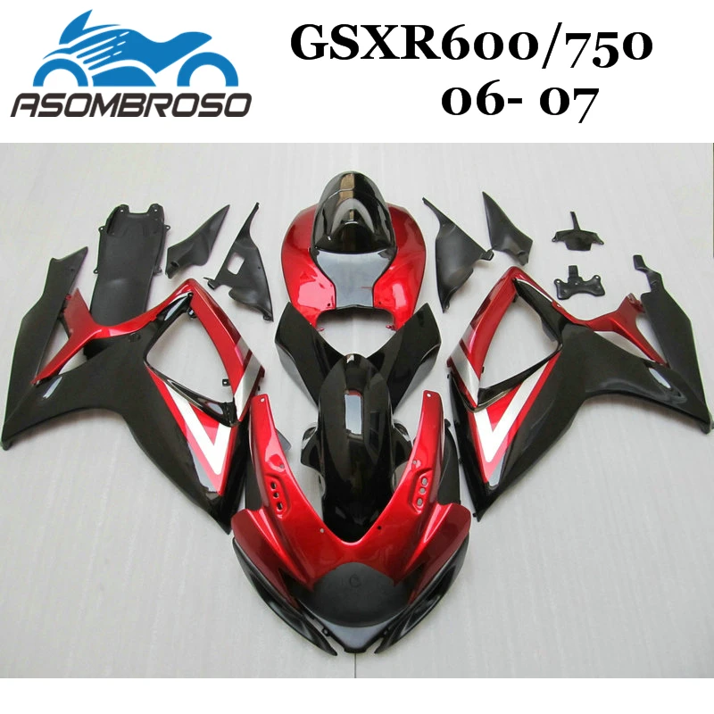 

Высококачественный кузов для Suzuki 2006 2007 GSXR750 GSXR600, 100% обтекатель ZXMT K6 GSX R600 2006 2007, красный, черный, детали обтекателей