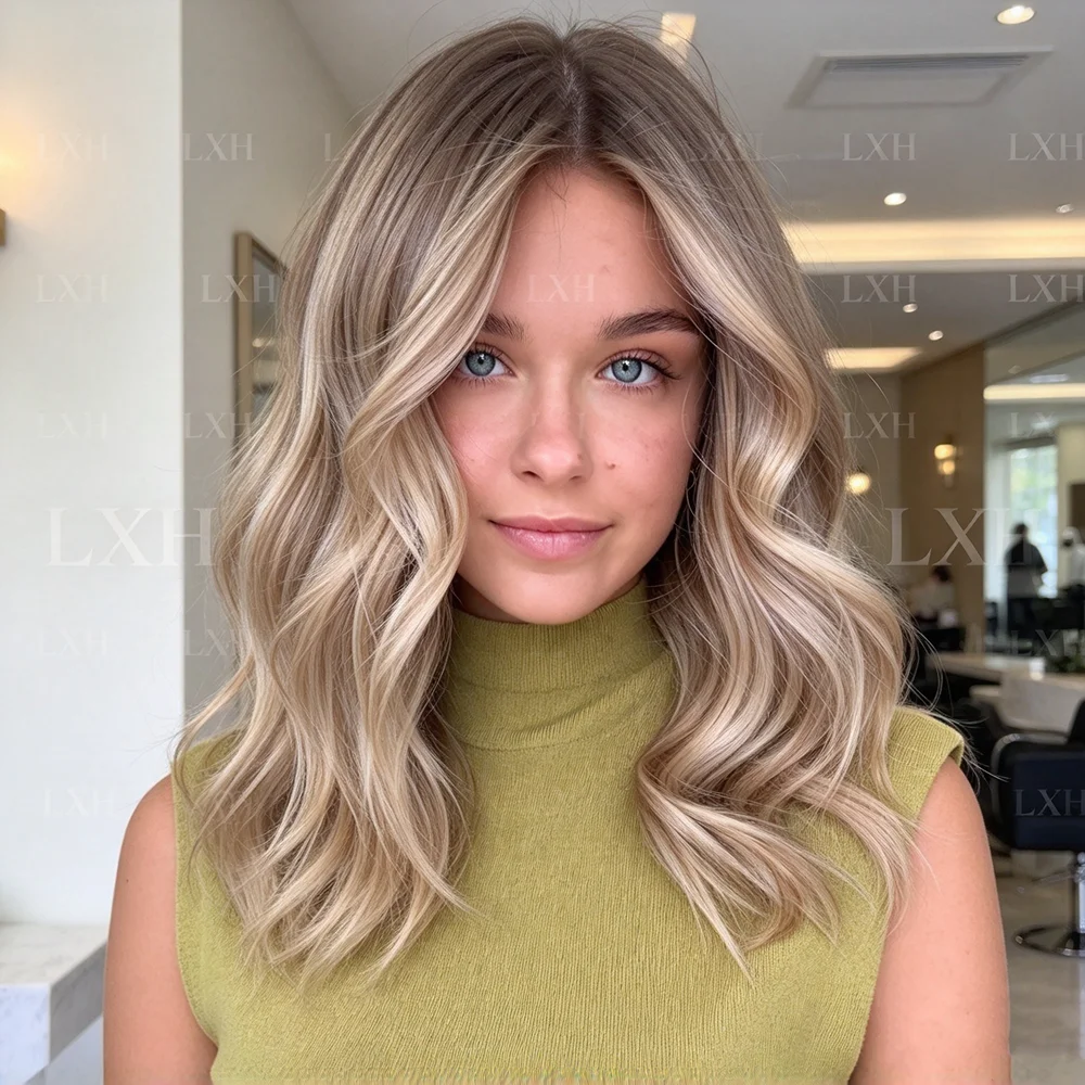 100% Human Hair Glueless Highlight Blond Natural Wig 14 Inch 13x4 Lace Front with Baby Hair Pre-Plucked Looking Hair Extension