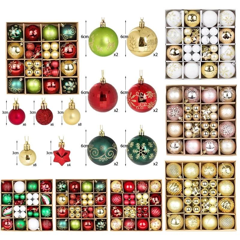 44Pcs 3/6CM Christmas Ball Christmas Tree Decoration Ornaments for Home Decor Halloween New Year Navidad Pendant Ball Accessory