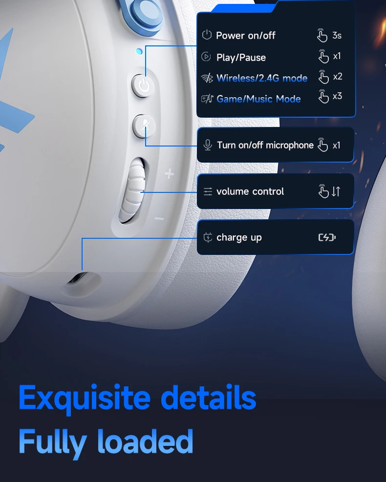 MCHOSE V9 Pro Elektronisches Sport-Headset Drei-Modus-Gaming USB Kabellos 7.1-Kanal Surround Sound Tragbares Headset mit Mikrofon – Detail 19