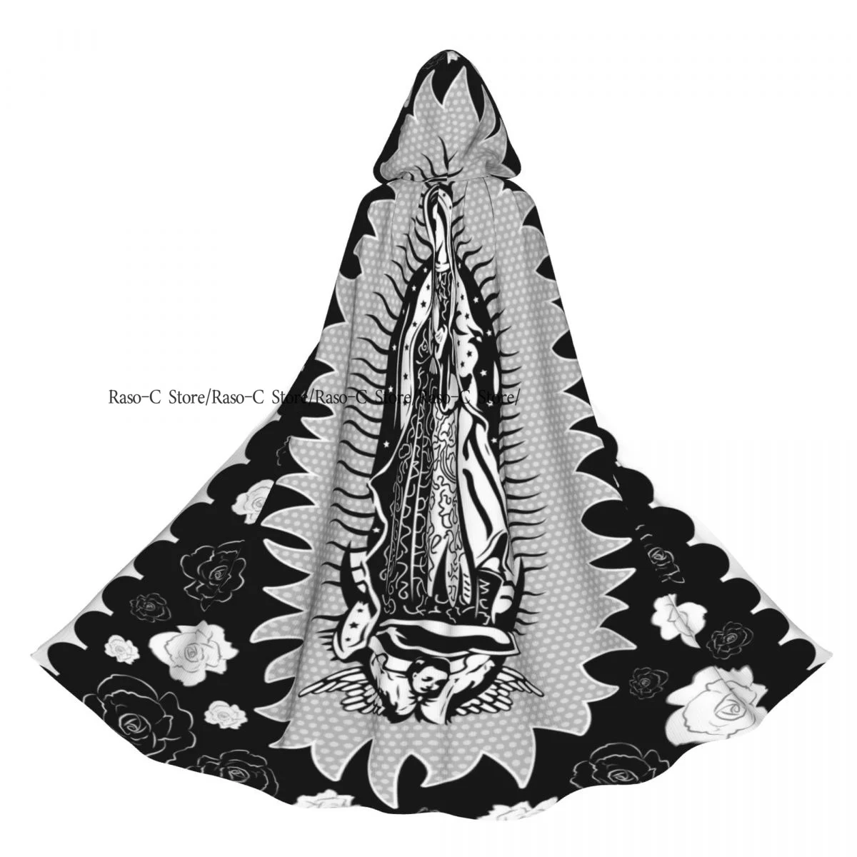 

Винтажный черный плащ унисекс для взрослых Девы Гваделупской с капюшоном, длинный костюм ведьмы, косплей