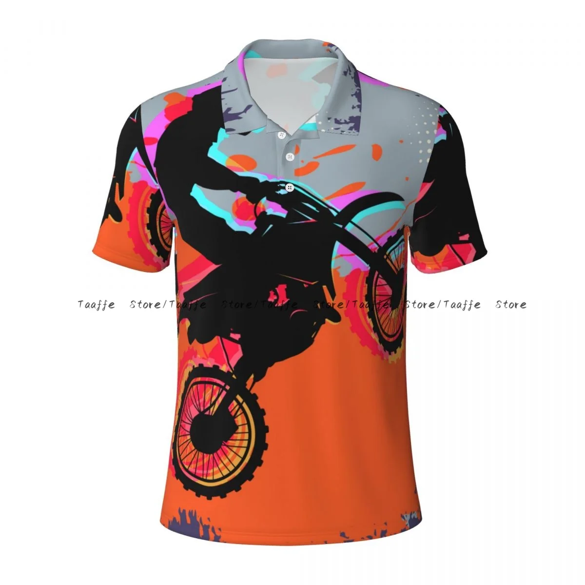 Men's Polo Shirt Motocross Rider Dirt Bike With Abstract Background Business Casual Lapel Short Sleeve T-shirt top