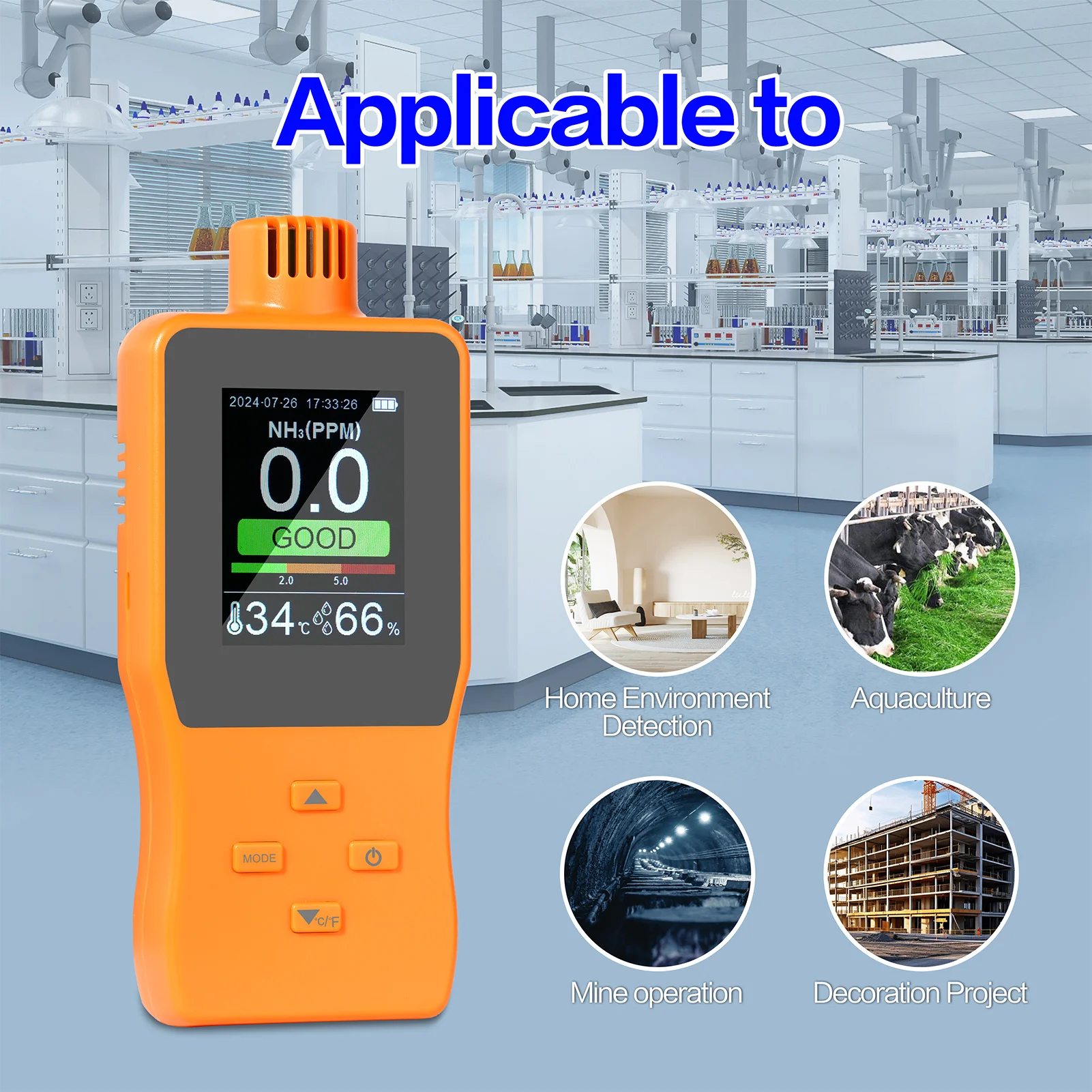 Handheld Ammonia Gas Detector 0~100 PPM Digital NH³ Gas Tester with LCD Display Temperature(℉/℃) Humidity Ammonia Gas Monitor