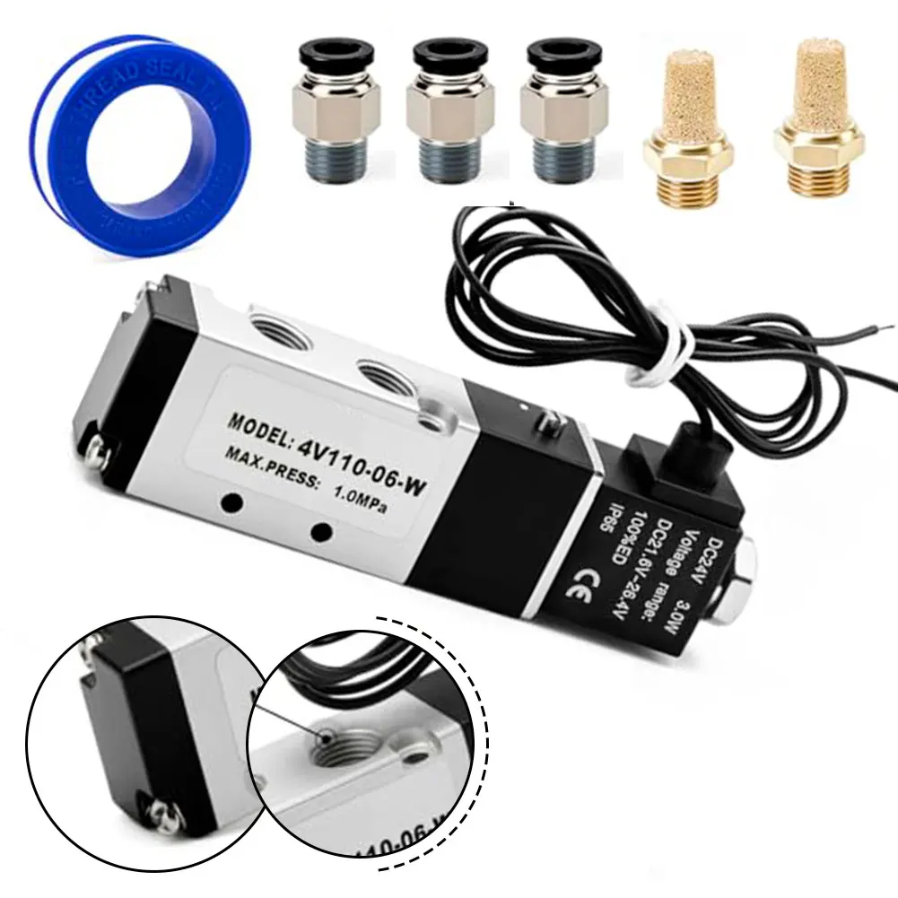 24V DC Solenoid Valve 2 Position 5 Way with Aluminum Construction and Integrated Filtration for High Performance