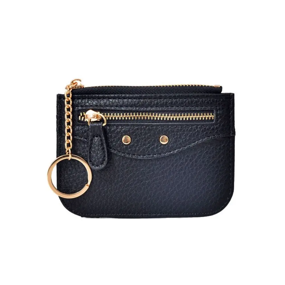 

Litchi Pattern PU Leather Coin Purse Multi-card Slot Solid Color Women Card Bag with Keychain Lightweight Folding Wallet Women