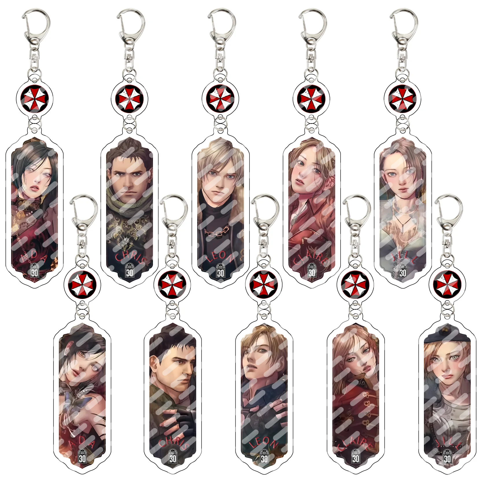 Resident Evil 30th Anniversary Acrylic Keychain Set - Leon Ada Jill Grace Anime Keyring Backpack Pendant - Symphony of Legacy