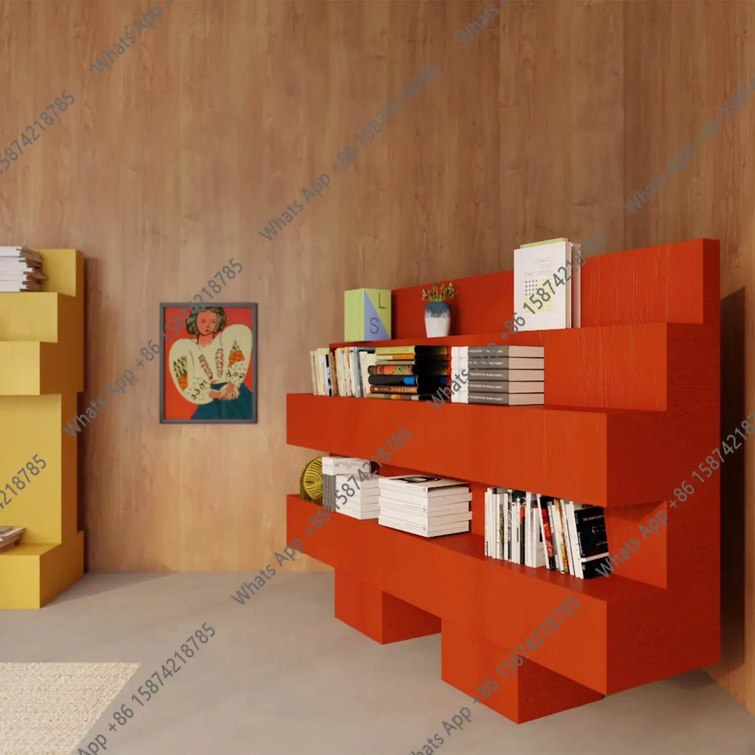 K Nordic Simple Geometric Bookcase Bookshelf Shooting Props Wooden Vertical Cabinet Multi-functional Storage Display Cabinet Des