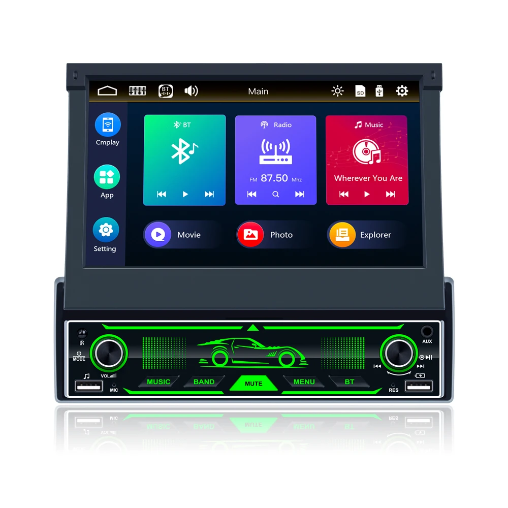 7 Inch 1 Din Retractable GPS Navigation Android System Wifi CarPlay Android Auto With Camera Car MP5 Video Player