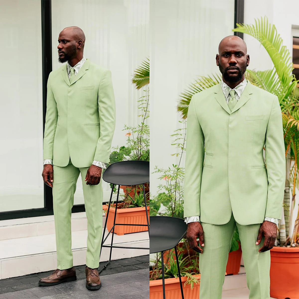 Handsome Green Men Suits Groomsmen Dinner Wedding Tuxedos Slim Fit Formal Business Blazer 2 Piece Set African Male Costume Homme