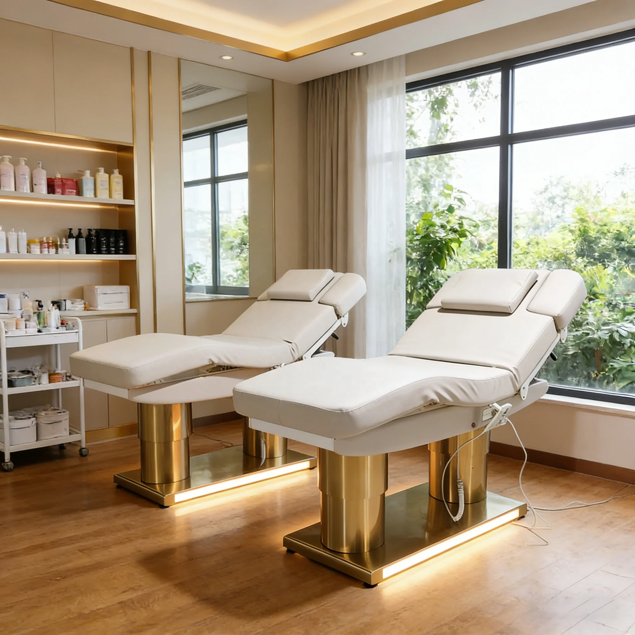 Luxury Wide Size Full Body 4 Motors Gold Massage Bed Heating Function Electric Massage Bed Golden Base Electric Spa Bed