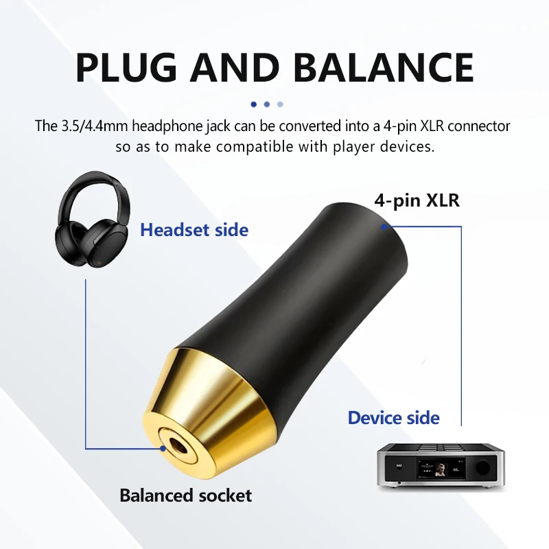 Vzonis Gold Plated XLR 4Pin male to 4.4mm Female Balanced Adapter Connector Hifi Headphone Audio Conversion Plug 3.5mm/4.4mm AUX