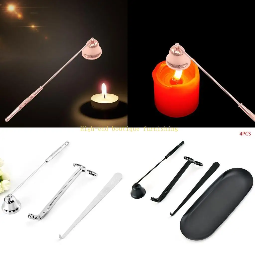 L9NB 4 Pcs Accessory Set Snuffer Wick Trimmer Dipper Storage Tray Plate Extinguish Scissor Cutter Tools