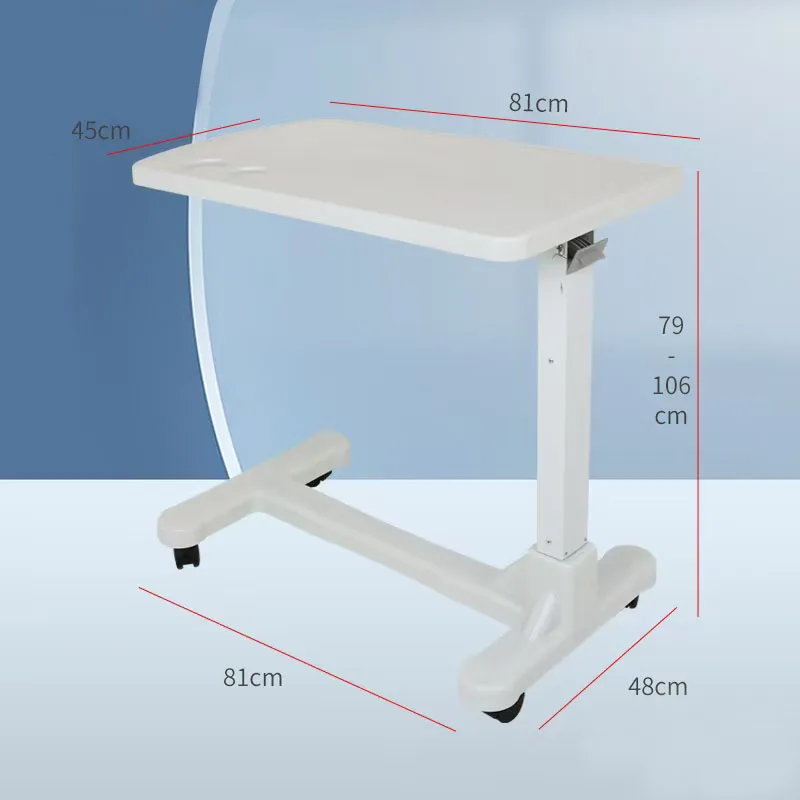 Portable Hospital Over Bed Table Height Adjustable Medical Dining/Nursing Table with Wheels Factory Product Made From Wood