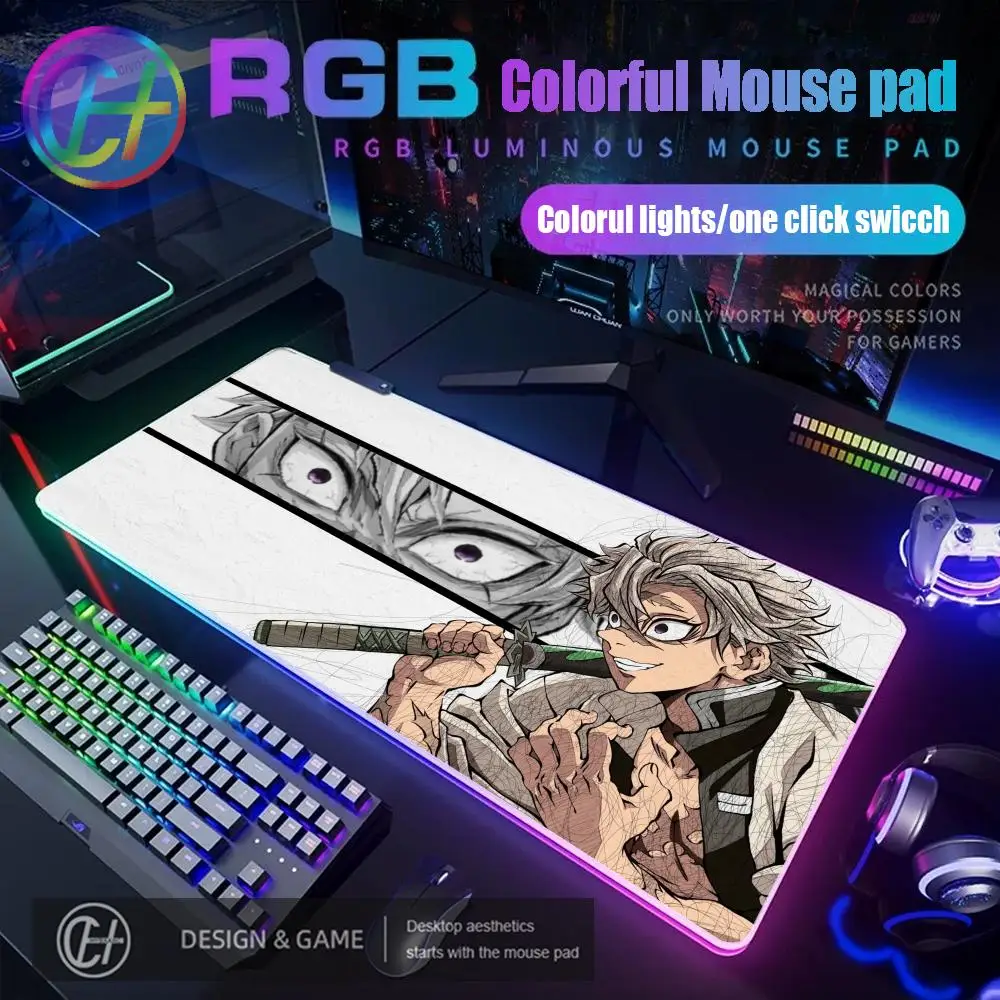 

HYBXAXC коврик для мыши Demon Slayer RGB игровой коврик для мыши настольный коврик HD геймер большой светодиодный светильник XXL 100X50 коврик для мыши