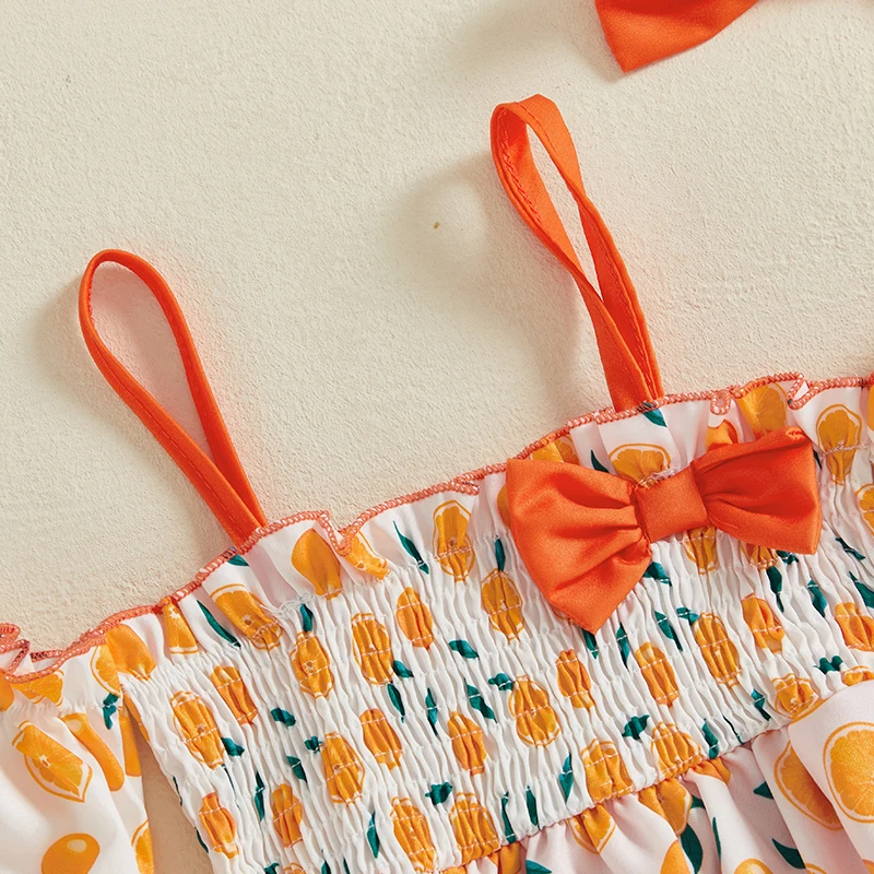 Abito pagliaccetto con maniche a volant floreali rosa per bambini con fascia per capelli con fiocco abbinato, set da 2 pezzi per gite estive e feste