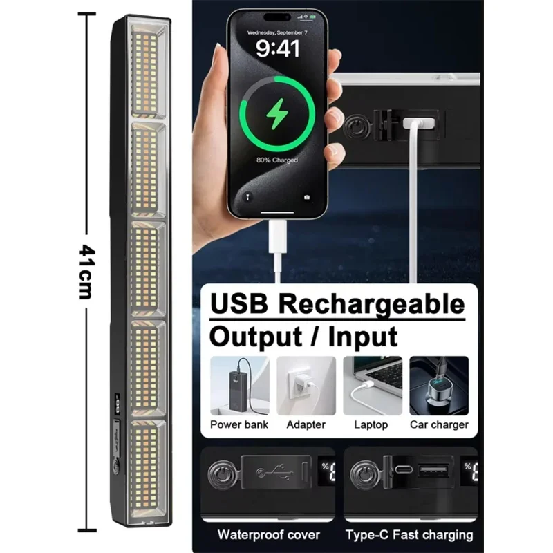 41cm Magnetic LED Work Light Bar High Power USB Rechargeable 3 Modes IP66 Waterproof Emergency Lamp Power Bank Function JJ3395 - view 3