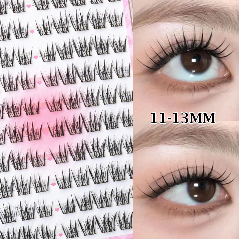 Pestañas Postizas Coreanas de Racimo, Estilo Manga, 10 Filas, Sin Pegamento, Efecto Abanico Cerrado, Maquillaje Coreano Jirai Kei