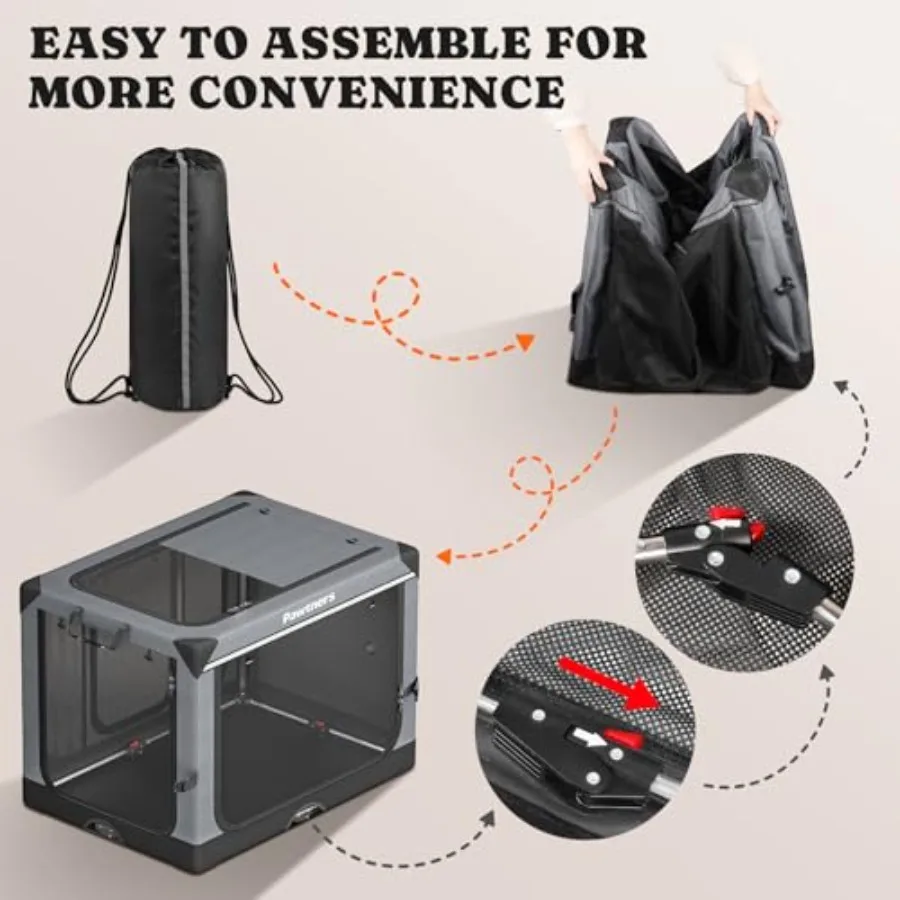 Collapsible Dog Crate 38 Inch Foldable Soft Sided for Large Dogs Portable Travel Kennel with Soft Mat Indoor Outdoor Use Grey 3