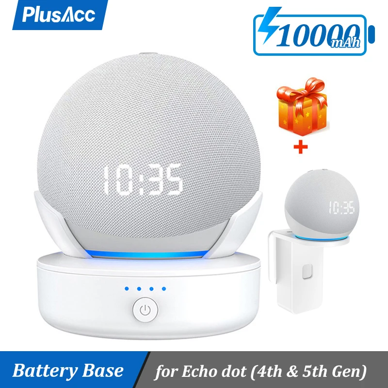 قاعدة بطارية محمولة PlusAcc لـ Echo Dot 4th & 5th Gen 10000mAh بنك طاقة قابل لإعادة الشحن لشاحن حامل Alexa Echo Dot 5