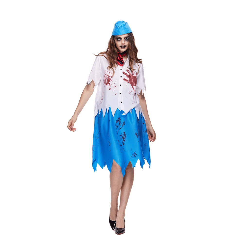 Erospiöse erwachsene gruselige Zombie Flug begleiter Karneval Kostüm tote Stewardess Uniform Airlline Begleiter Zombie Cosplay Purim