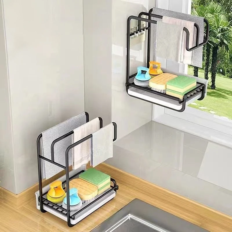 Kitchen Dishcloth Storage Rack Space-Saving Sink Sponge Drainage Rack Wall Mounted With Removable Drip Tray