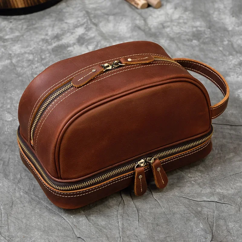 Fashion High Quality Small Travel Bag Crazy Horse Leather Travel Wallet Storage Bag Washing Make Up Bag For Travel toiletry