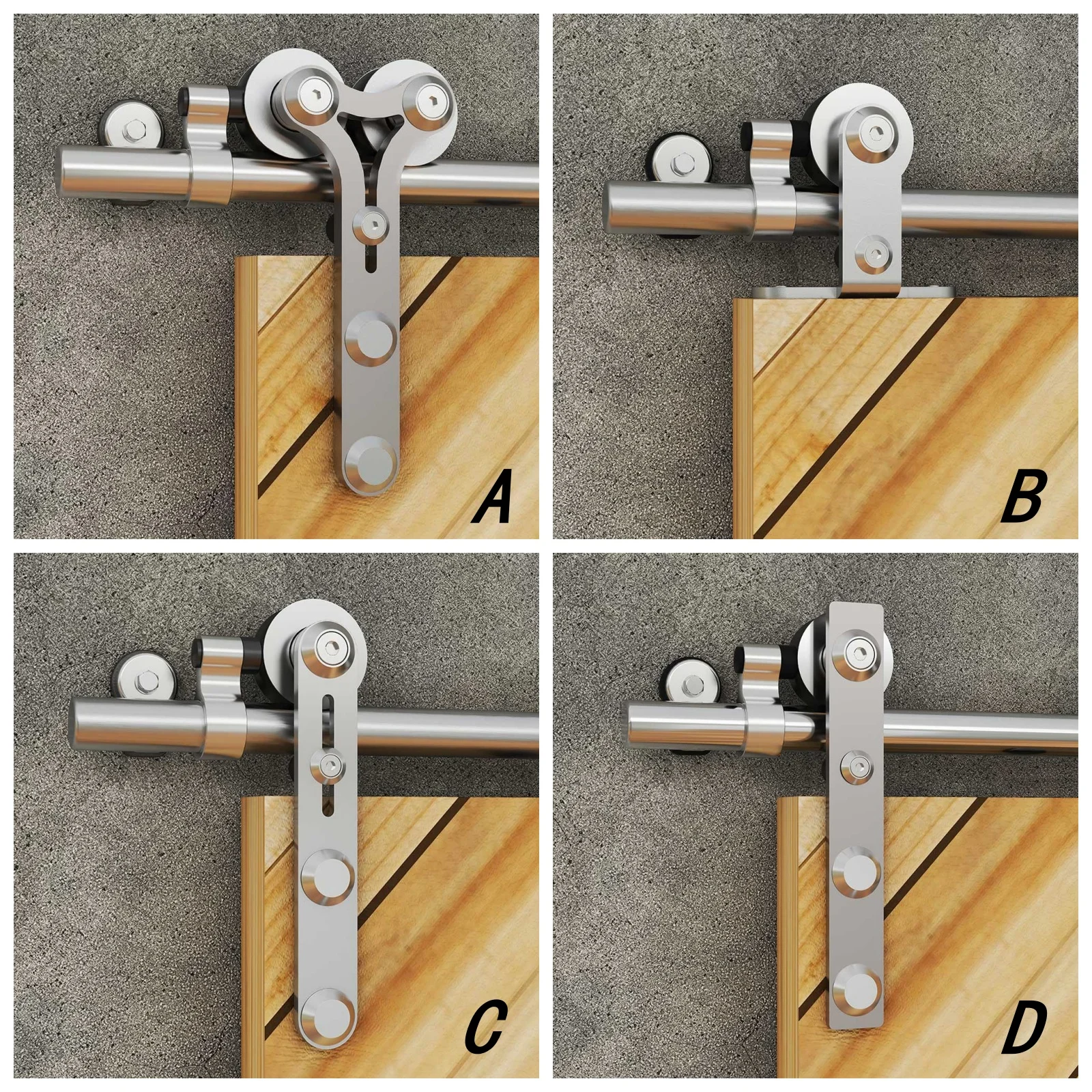 

CCJH 2PCS Silver Stainless Steel Sliding Barn Wood Door Rollers Hanger Kit with Accessories (No Rail/No Doors) ,Can be Customed